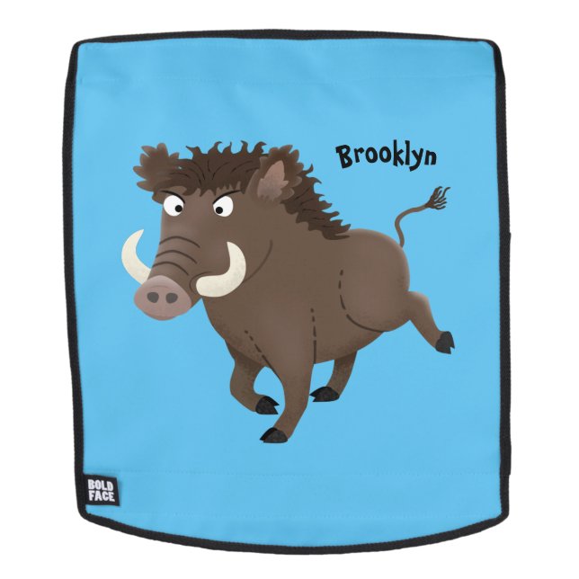 Funny wild boar razorback cartoon illustration backpack (Removable Face)