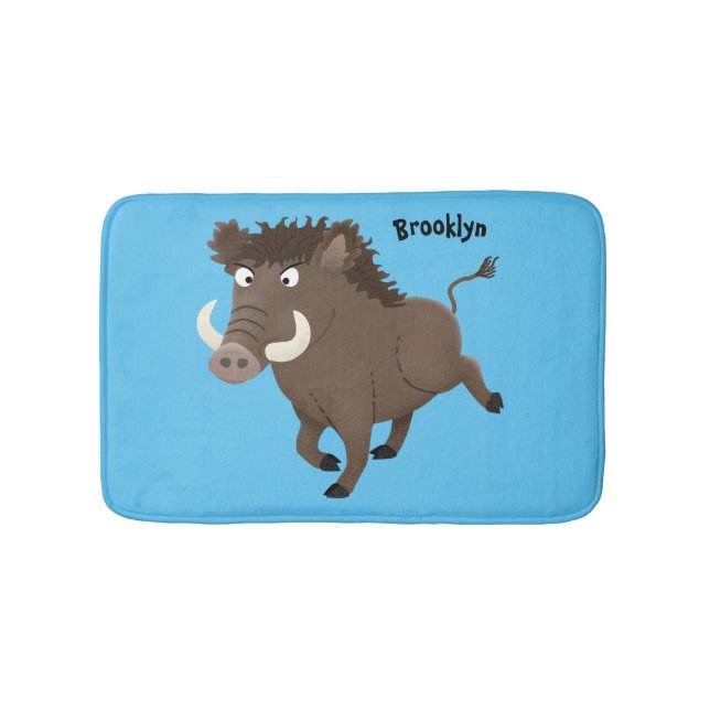 Funny wild boar razorback cartoon illustration bath mat (Front)