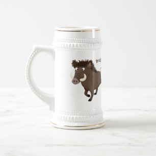 Funny wild boar razorback cartoon illustration  beer stein