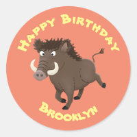 Funny wild boar razorback cartoon illustration cla