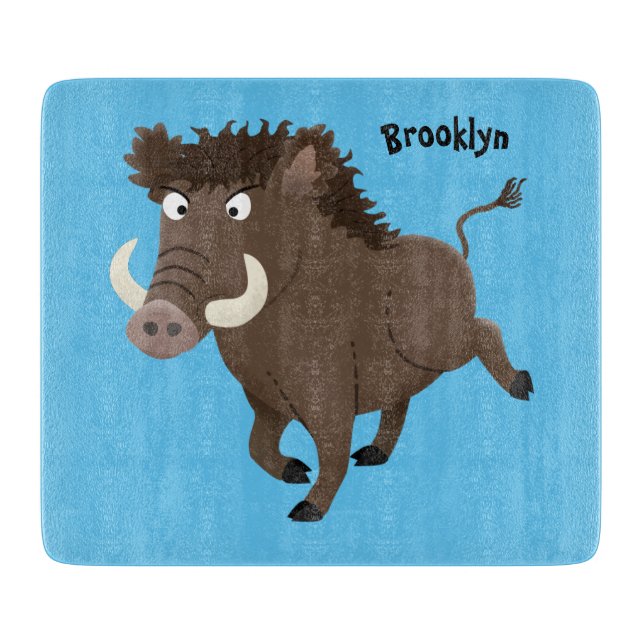 Funny wild boar razorback cartoon illustration cutting board (Front)