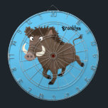 Funny wild boar razorback cartoon illustration dartboard<br><div class="desc">This funny brown wild boar is ready to charge. Drawn in cartoon illustration style.</div>