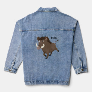 Funny wild boar razorback cartoon illustration denim jacket