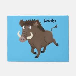 Funny wild boar razorback cartoon illustration doormat