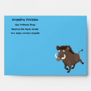 Funny wild boar razorback cartoon illustration envelope