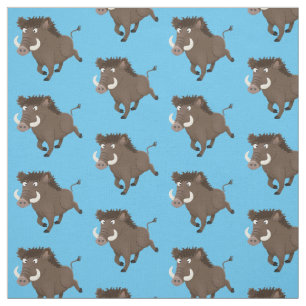 Funny wild boar razorback cartoon illustration fabric