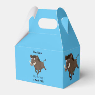 Funny wild boar razorback cartoon illustration favour box