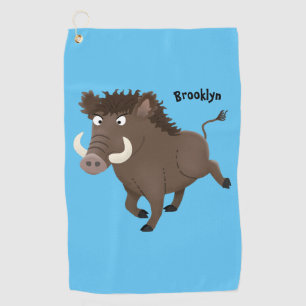 Funny wild boar razorback cartoon illustration golf towel
