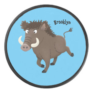 Funny wild boar razorback cartoon illustration hockey puck