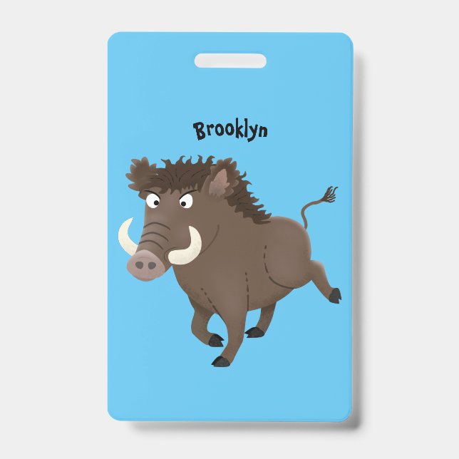 Funny wild boar razorback cartoon illustration  ID badge (Front)