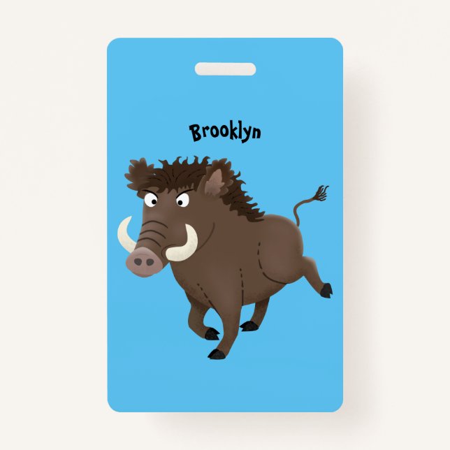 Funny wild boar razorback cartoon illustration  ID badge (Front)