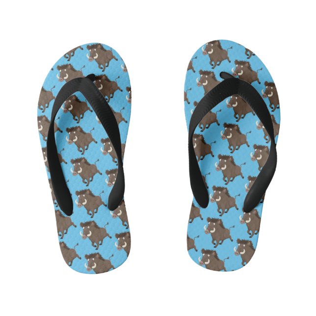 Funny wild boar razorback cartoon illustration kid's jandals (Footbed)