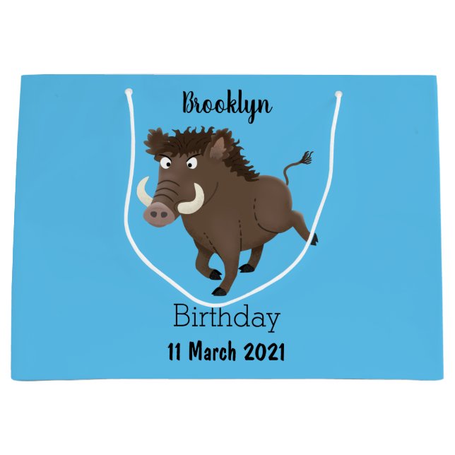 Funny wild boar razorback cartoon illustration large gift bag (Front)