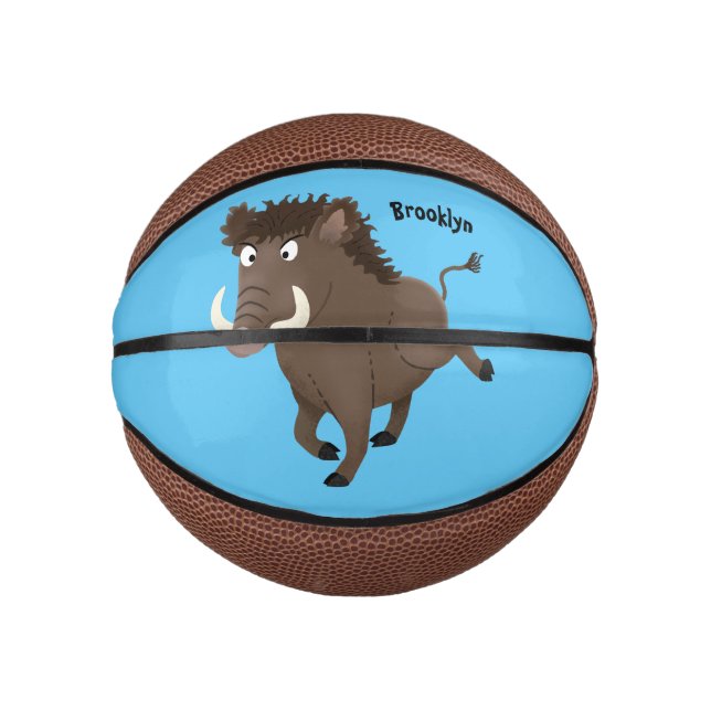 Funny wild boar razorback cartoon illustration mini basketball (Front)