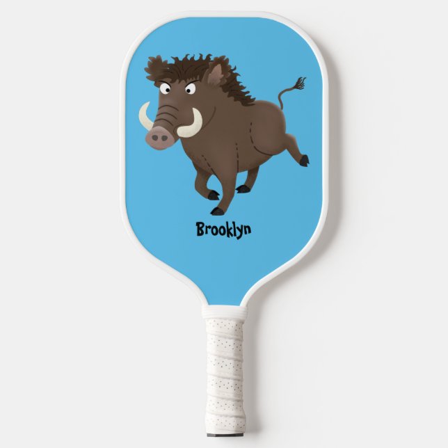 Funny wild boar razorback cartoon illustration pickleball paddle (Front)