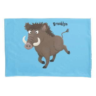 Funny wild boar razorback cartoon illustration pillowcase
