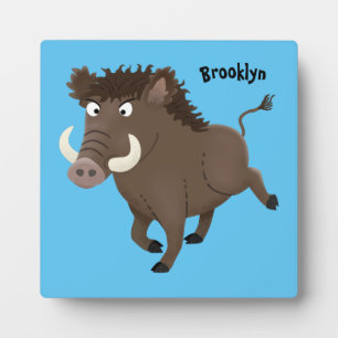 Funny wild boar razorback cartoon illustration plaque