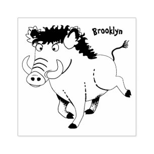 Funny wild boar razorback cartoon illustration rubber stamp