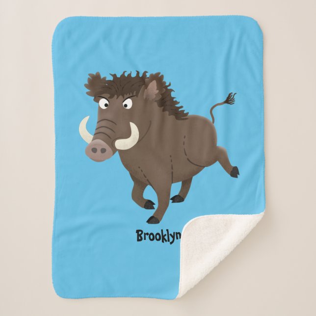 Funny wild boar razorback cartoon illustration sherpa blanket (Front)