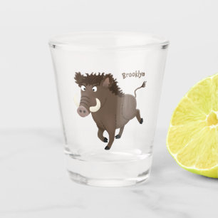 Funny wild boar razorback cartoon illustration shot glass
