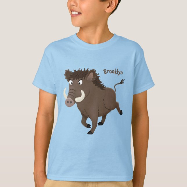 Funny wild boar razorback cartoon illustration T-Shirt (Front)