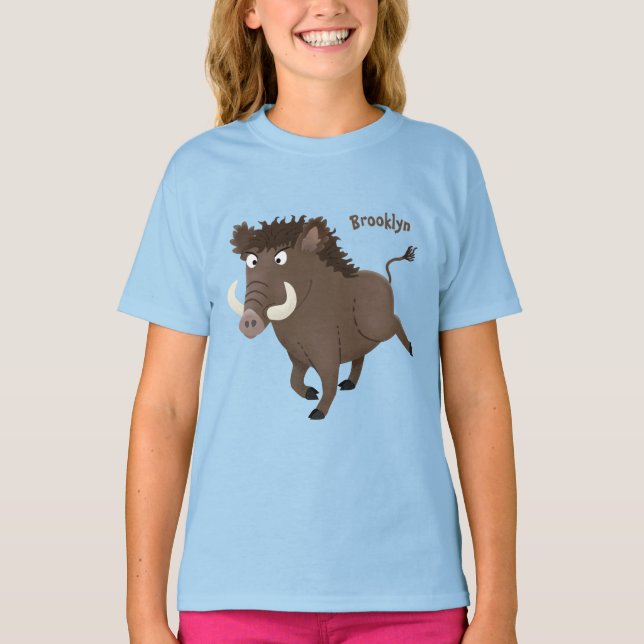 Funny wild boar razorback cartoon illustration  T-Shirt (Front)