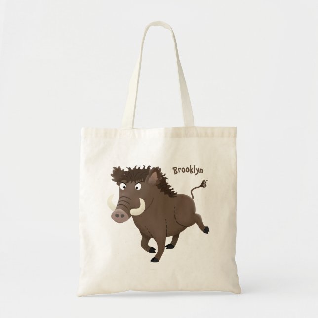 Funny wild boar razorback cartoon illustration tote bag (Front)