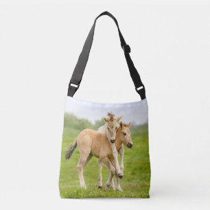 Funny Wild Konik Horses Foals Playing Together - Crossbody Bag
