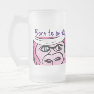 Funny Wild Pink Gorilla Frosted Glass Beer Mug