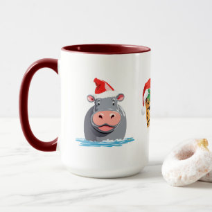 Funny wild Safari animals Santa Christmas Costume Mug