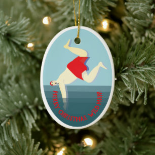Funny, wild swimming man Christmas Ceramic Tree Decoration