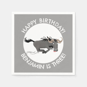 Funny wildebeest personalised cartoon birthday napkin