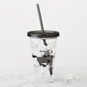 Funny wildebeest running cartoon illustration acrylic tumbler