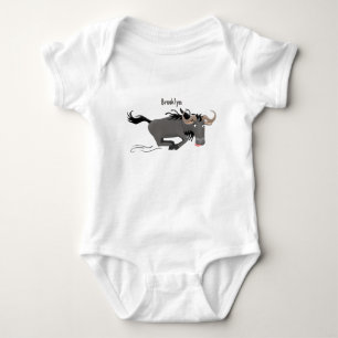 Funny wildebeest running cartoon illustration baby bodysuit
