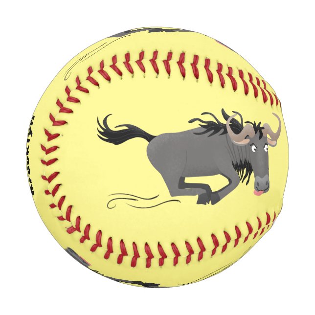 Funny wildebeest running cartoon illustration baseball (Front Left)