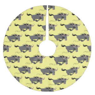 Funny wildebeest running cartoon illustration  brushed polyester tree skirt