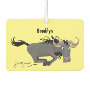 Funny wildebeest running cartoon illustration car air freshener