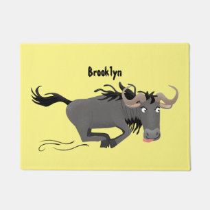 Funny wildebeest running cartoon illustration doormat