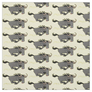 Funny wildebeest running cartoon illustration fabric