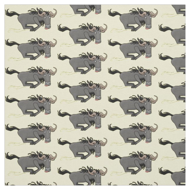 Funny wildebeest running cartoon illustration fabric (Swatch)