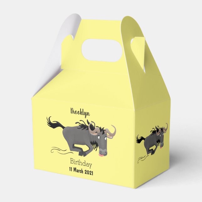 Funny wildebeest running cartoon illustration  favour box (Front Side)