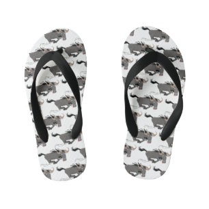 Funny wildebeest running cartoon illustration kid's jandals