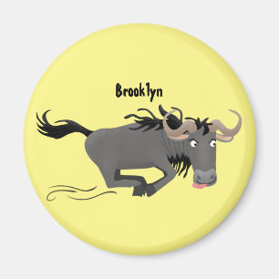 Funny wildebeest running cartoon illustration magnet