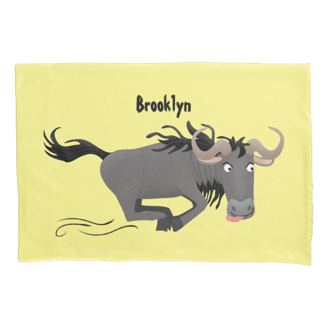 Funny wildebeest running cartoon illustration  pillowcase (Front)