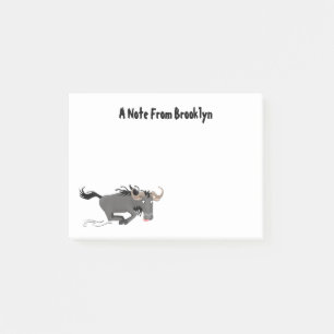 Funny wildebeest running cartoon illustration post-it notes