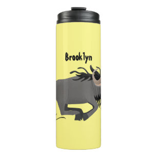 Funny wildebeest running cartoon illustration thermal tumbler