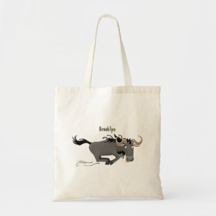 Funny wildebeest running cartoon illustration tote bag