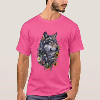 Funny Wildflower Wolf Animal for Men Women Adults T-Shirt