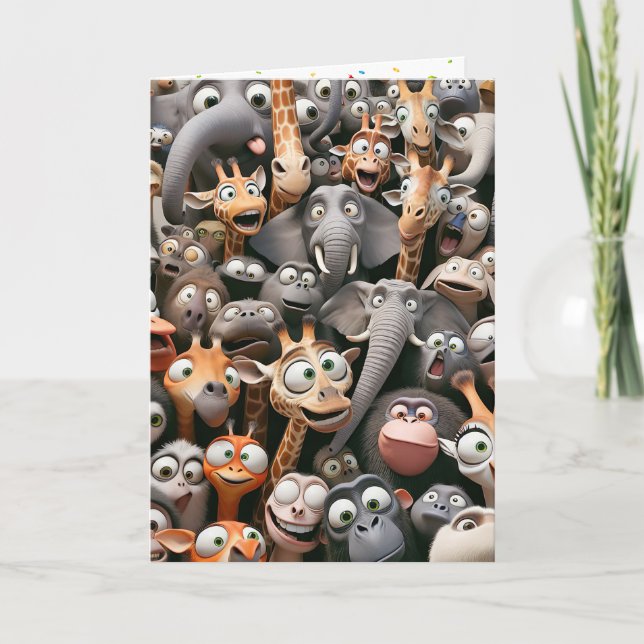 Funny Wildlife Group Birthday Card (Front)