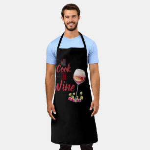 Funny "Will Cook for Wine" Black and Red Humourous Apron